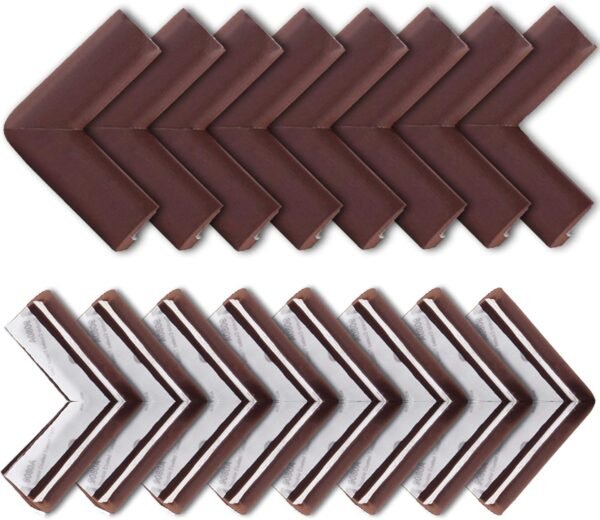 Baby Proofing Edge and Corner Guard Protector Set (16 Corners) - Safety Bumpers - Child Proof Furniture and Tables - Pre-Taped Bumper Corners (Brown)